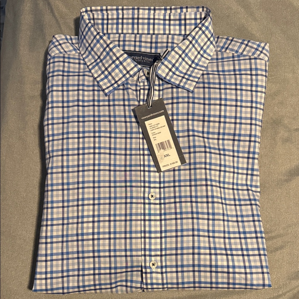 Vineyard Vines Blue and White Plaid Men's Shirt